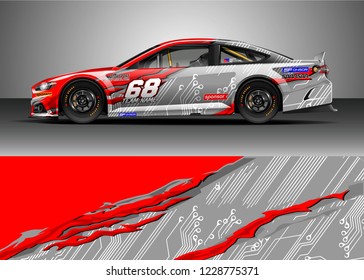 Racing car livery design vector. Graphic abstract stripe racing background kit designs.