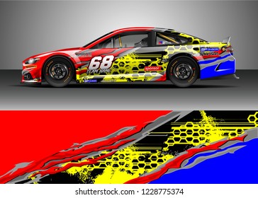 Racing car livery design vector. Graphic abstract stripe racing background kit designs.