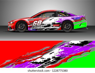 Racing car livery design vector. Graphic abstract stripe racing background kit designs.