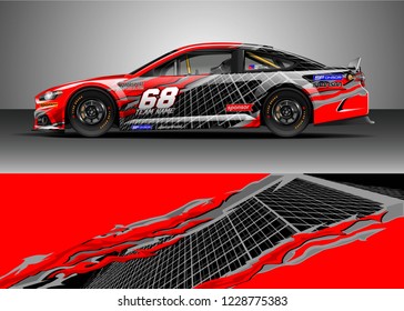 Racing car livery design vector. Graphic abstract stripe racing background kit designs.