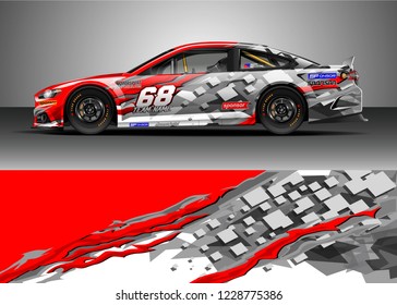 Racing car livery design vector. Graphic abstract stripe racing background kit designs.