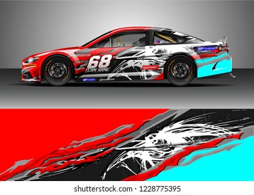 Racing car livery design vector. Graphic abstract stripe racing background kit designs.