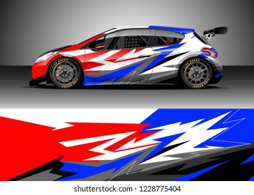 Racing car livery design vector. Graphic abstract stripe racing background kit designs.