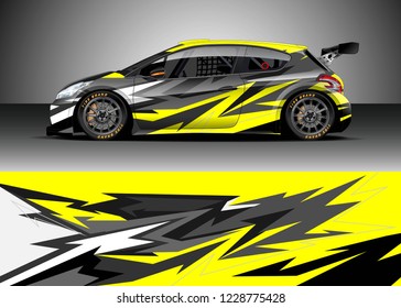 Racing car livery design vector. Graphic abstract stripe racing background kit designs.