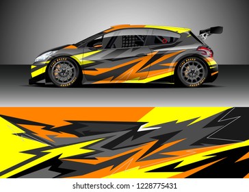 Racing car livery design vector. Graphic abstract stripe racing background kit designs.