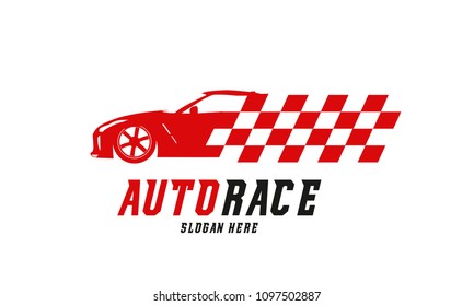 Racing Car logo designs vector, Automotive with racing Flag logo template