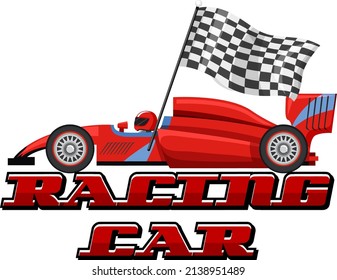 Racing car logo with racing car on white background illustration