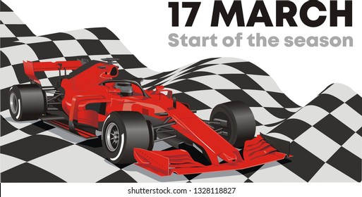 Racing car on the finish flag. Start of the racing season. Vector illustration - Shutterstock ID 1328118827