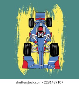 RACING CAR ON A GREEN BACKGROUND WITH A YELLOW SPOT BELOW IT