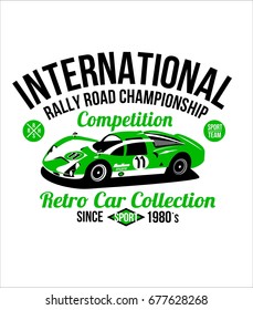 Racing car on ring race circuit classic wear t-shirts vintage print. The car is no have a real prototype of coloring & number