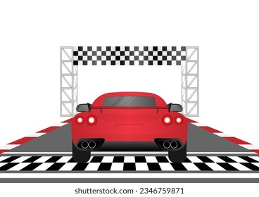 Carro de carreras en pista de carreras conduciendo hasta punto final. Pista de carreras con Racing Car.  Carretera de carreras. Ilustración vectorial.	