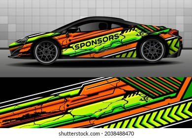 Racing car packaging design vector. Design of car stickers. Abstract racing and sport background for racing livery or daily use car vinyl decal. Car design development for the company.