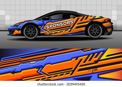 Racing car packaging design vector. Design of car stickers. Abstract racing and sport background for racing livery or daily use car vinyl decal. Car design development for the company.
