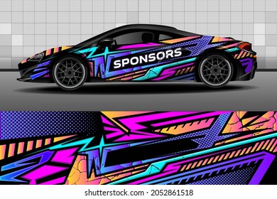 Racing car packaging design vector. Design of car stickers. Abstract racing and sport background for racing livery or daily use car vinyl decal. Car design development for the company.
