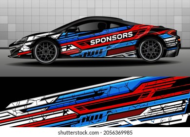 Racing car packaging design vector. Design of car stickers. Abstract racing and sport background for racing livery or daily use car vinyl decal. Car design development for the company.
