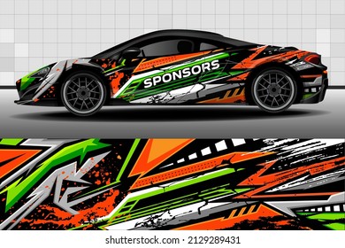 Racing car packaging design vector. Design of car stickers. Abstract racing and sport background for racing livery or daily use car vinyl decal. Car design development for the company.

