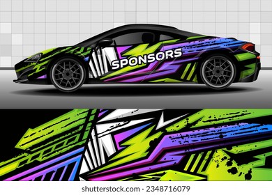 Racing car packaging design vector. Design of car stickers. Abstract racing and sport background for racing livery or daily use car vinyl decal. 