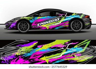 Racing car packaging design vector. Design of car stickers. Abstract racing and sport background with paint splashes for racing livery or daily use car vinyl decal. 