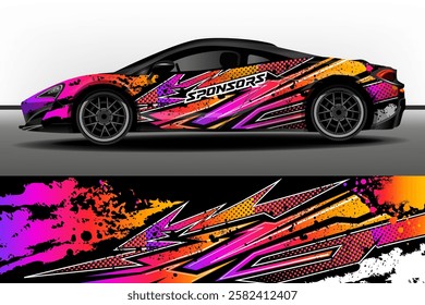 Racing car packaging design vector. Design of car stickers. Abstract sport background for racing livery or daily use car vinyl decal. Car design development for the company.