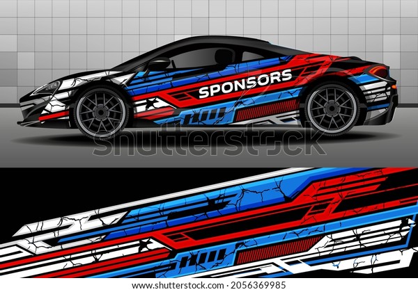Racing car packaging design vector. Design of\
car stickers. Abstract racing and sport background for racing\
livery or daily use car vinyl decal. Car design development for the\
company.\
