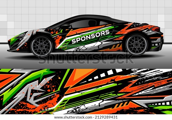 Racing car packaging design vector. Design\
of car stickers. Abstract racing and sport background for racing\
livery or daily use car vinyl decal. Car design development for the\
company.\
\
