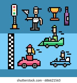 Racing car. Pixel Art. Elements Design. Illustration and icon.