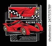 Racing Car and race flag vector design for sports theme