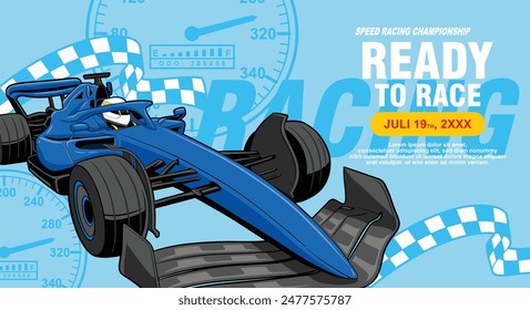 Racing Car and race flag vector design for sports theme