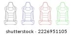 Racing car seat in black, blue, red, green drawing line, vector illustration