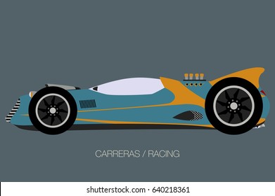 racing car, side view, flat design style
