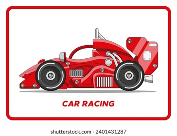 Carro de carreras. Vista lateral. Aislado sobre fondo blanco. Ilustración vectorial. 