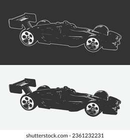 Racing car silhouette vector. race car illustration. superpower cars icon, champion car vector art graphic. black and white color logo design.