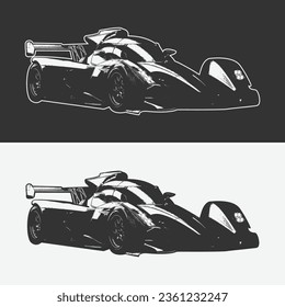 Vector de silueta de coche de carreras. ilustración del coche de carreras. icono de superpower cars, campeon car vector art gráfico. diseño de logotipo en color blanco y negro.