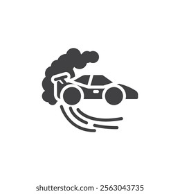 Racing car skidding with smoke vector icon. filled flat sign for mobile concept and web design. Car Drift glyph icon. Symbol, logo illustration. Vector graphics