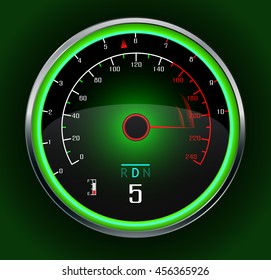 Racing car Speedometer on dark green.Vector