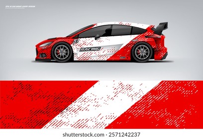 Racing Car sport car branding with racing wrap decal or livery design. Abstract racing graphics black blue backround. Editable vector template	