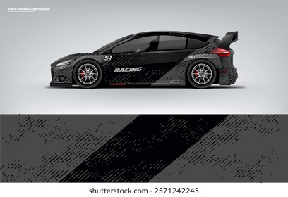 Racing Car sport car branding with racing wrap decal or livery design. Abstract racing graphics black blue backround. Editable vector template	