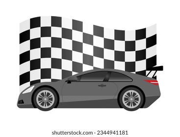 Racing Car or Sports Car with Checkered Flag. Vector Illustration. 