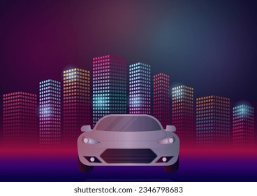 Racing Car or Sports Car in a Modern City. Futuristic Concept. Vector Illustration. 