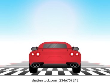 Racing Car at Start Point on Racing Track. Racing track with Racing Car.  Race track road. Vector Illustration.	