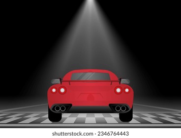 Racing Car at Start Point on Racing Track in Arena at Night. Racing track with Racing Car.  Race track road. Vector Illustration.	