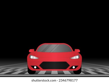 Racing Car at Start Point on Racing Track in Arena at Night. Racing track with Racing Car.  Race track road. Vector Illustration.	