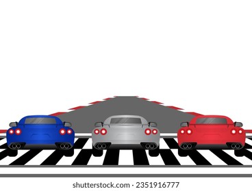Racing Car at Start Point on Racing Track. Racing track with Racing Car.  Race track road. Vector Illustration.	