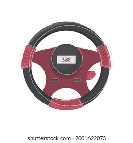 Racing car steering wheel in red and black colors flat vector illustration