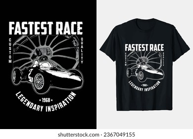 Racing car with tire background vector t-shirt design graphic. fast race car tshirt speed roadway master. black and white t shirts prints.