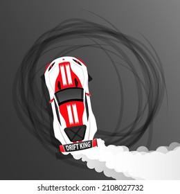 Racing car top view drifting car burnout donuts vector