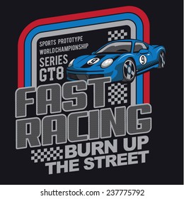 Racing car typography, t-shirt graphics, vectors