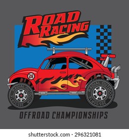 Racing car typography, t-shirt graphics, vectors