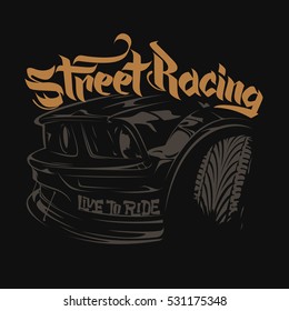 Racing car typography, t-shirt graphics, lettering