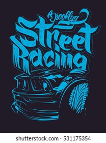 Racing car typography, t-shirt graphics, lettering